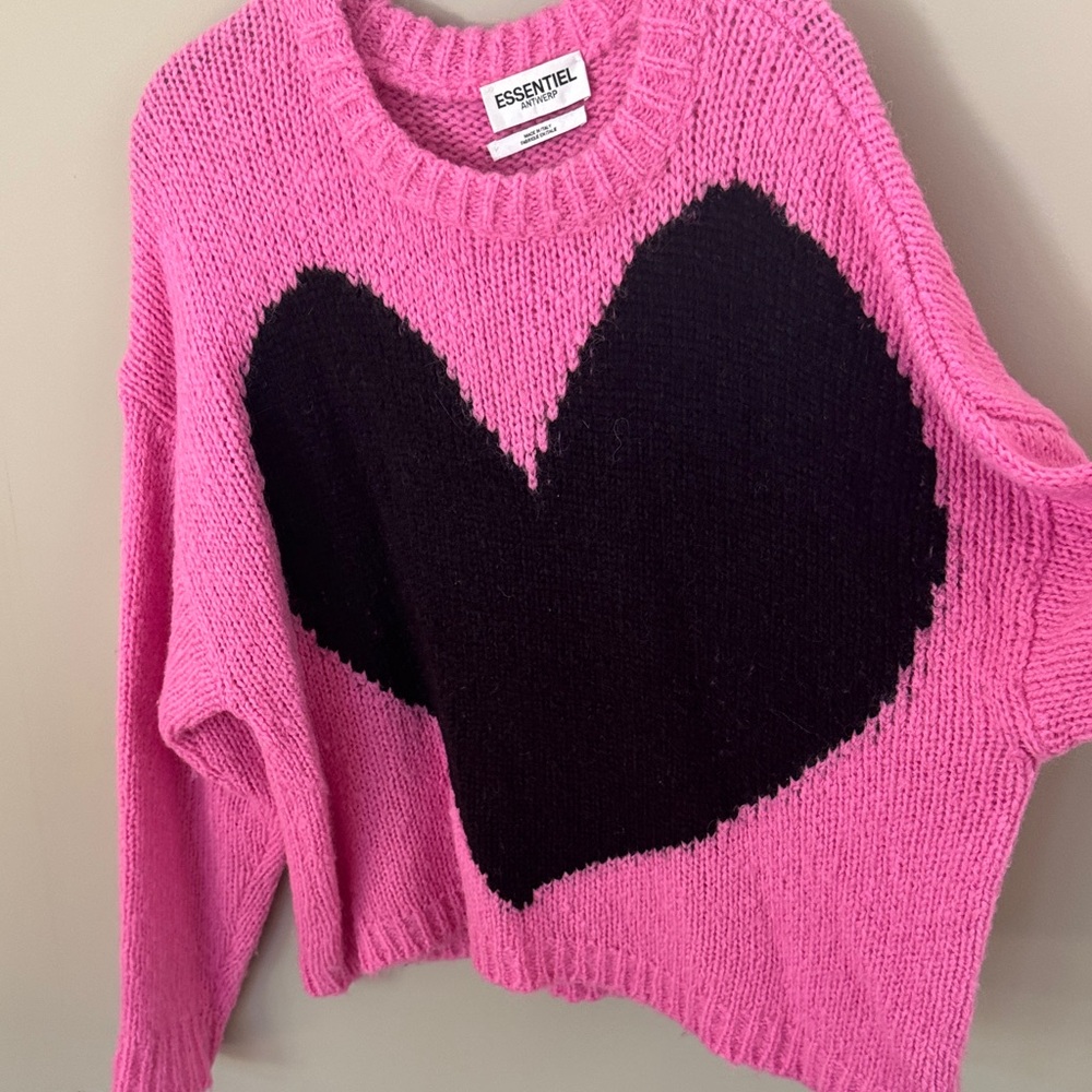 Anthropologie Pink and Black Heart Sweater by Essential Antwerp - Picture 3 of 8
